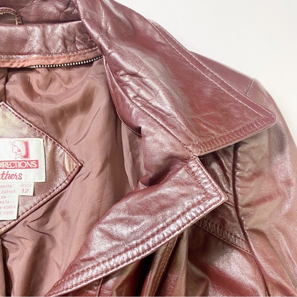 Classic Directions Leather Chestnut Button Front Fully Lined Leather Jacket Sz12 - Picture 9 of 12